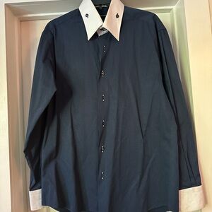 Elegant Navy Dress Shirt with White Collar